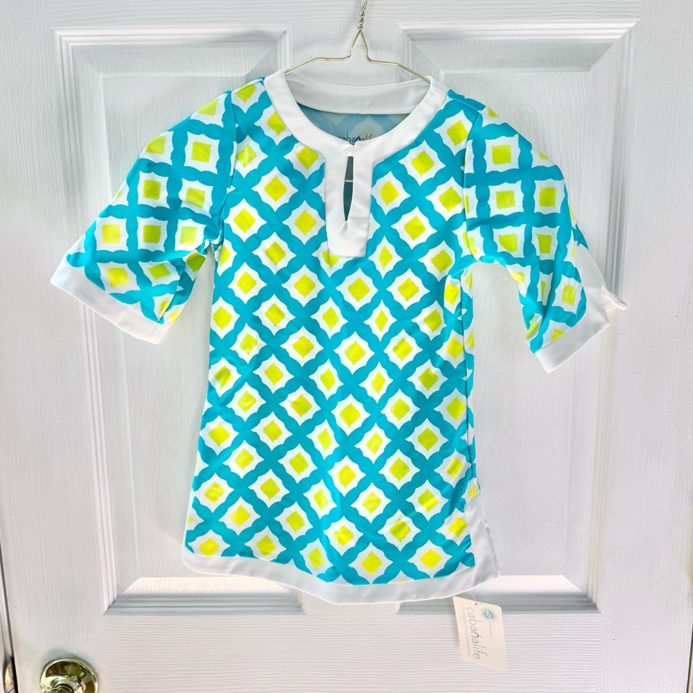 NWT CABANA LIFE Kids Swim Tunic - Blue and Yellow Pattern 3T
